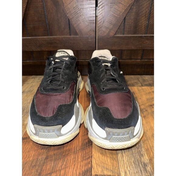 Balenciaga Triple S Black/Noir/Bordeaux/Burgundy Suede Nylon Men’s Size 6US - Picture 7 of 15